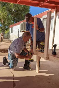 Making sure everything is level and straight is key when building an access ramp to a home.